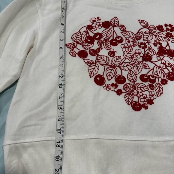 NWT Women’s Cream Pullover Red Velvet Aplique Heart, Cherry, Ladybug, Leaf Small - Picture 4 of 13